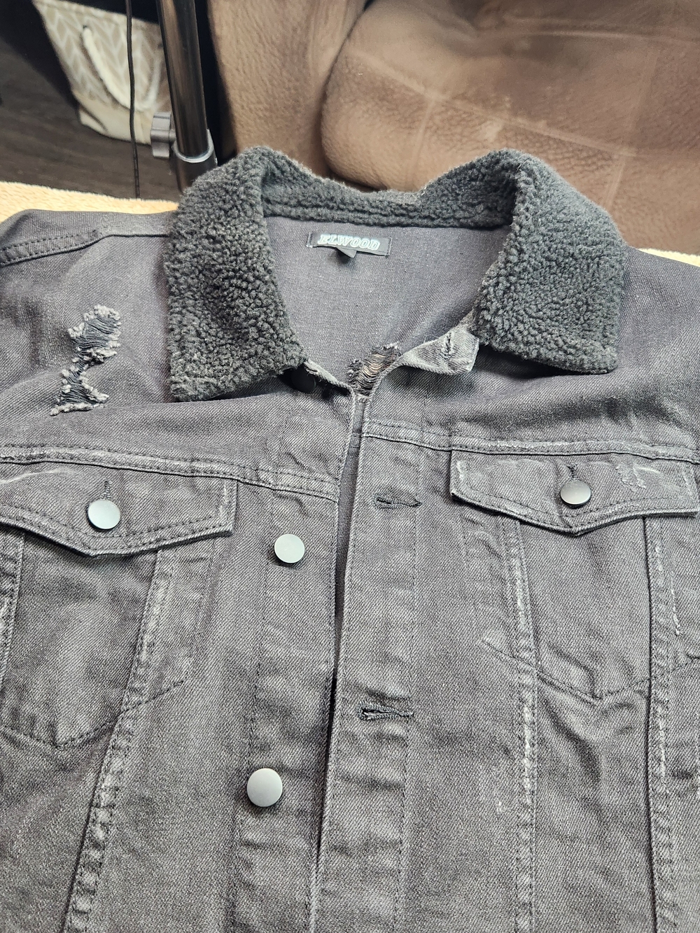 Men's  Elwood Black Sherpa Collar Denim Jacket XXL